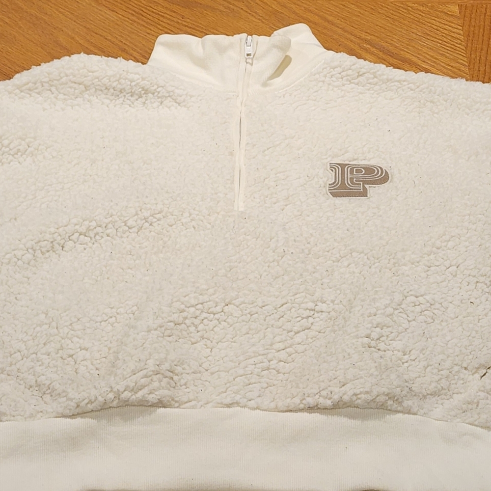 PINK Victoria's Secret Pullover Womens Smal White Sherpa Fleece Quarter Zip Cozy